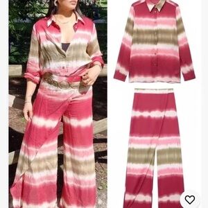 New Zara $120 2 Piece Pink Tie Dye Top and Pants Coord Extra Large XL 9878/121